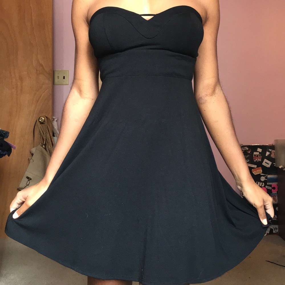 Black strapless skater dress